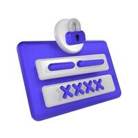 Secure login page. Digital security padlock icon, login and password fields. Online user authentication and cybersecurity 3D illustration vector