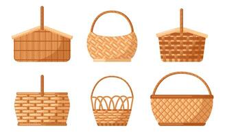 Wicker baskets set. Picnic empty design container vector