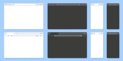 Browser window. Internet browsing tab UI template for mobile web page and desktop app. Light and dark mode browser bars illustration vector