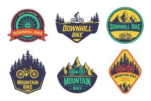 Mountain bikes badge of bicycle mountain emblem vector
