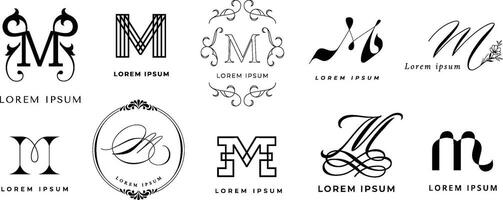 Creative M emblem. Letter m monogram for minimalist and modern branding. Typography template icon set vector