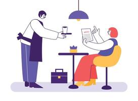 Restaurant order taking, waitress and client at table vector