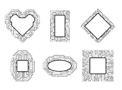 electrónico chip, UPC frontera y digital circuito línea tablero vector