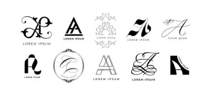 Creative A emblem. Letter a monogram for art school, architecture academy and abstract aesthetic branding template icon set vector
