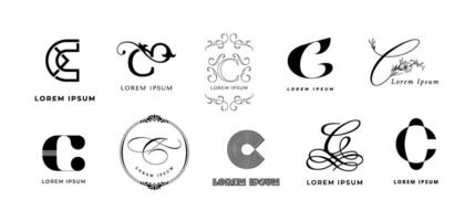 Creative C emblem. Letter c monogram for custom craft, coffee cafe and cooking courses branding template icon set vector