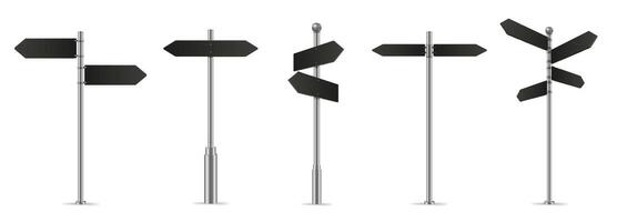 Finger Post. 3D wayfinding sign, black multi directional fingerposts isolated realistic illustration set vector