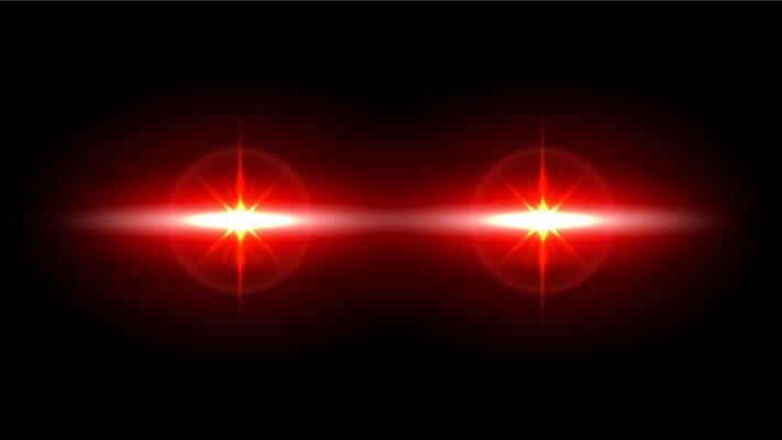 Laser eyes meme overlay. Glowing red eyes, hyper beam power-up effect and beast mode superhero laser vision template
