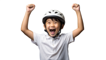 Child wearing a helmet, smiling with joy. png
