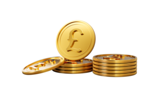 3d Stack Of Golden British Pound Coins Shiny Rounded Coins Stack 3d Illustration png