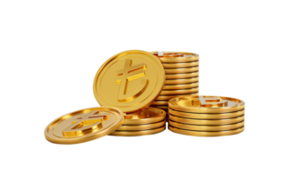 3d Stack Of Golden Turkish Lira Coins Shiny Rounded Coins Stack 3d Illustration png