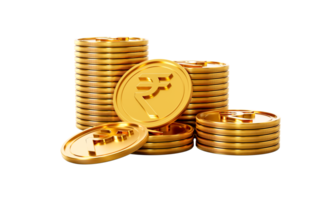 3d Stack Of Golden Indian Rupee Coins Shiny Rounded Coins Stack 3d Illustration png