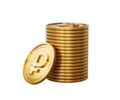3d Stack Of Golden Russian Ruble Coins Shiny Rounded Coins Stack 3d Illustration png