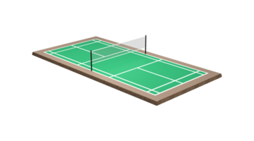 3D Badminton Court With A Net, Green Floor And White Lines Marking The Boundaries 3D Illustration png