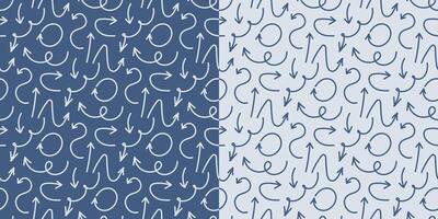Pattern of curved arrows. Seamless print of flexible, wave directions. Circulation, rotation and turn. Signpost. Outline Index. Contour pointer. Guide. Movement. Blue color. illustration vector
