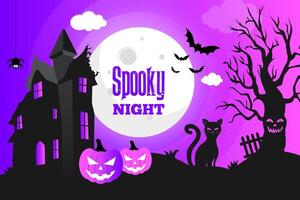 Flat Halloween Background with Scary Pumpkins and bats vector