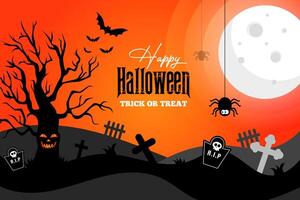 Flat Halloween Background with Scary Pumpkins and bats vector