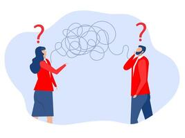 Bad communication concept,businessman and woman have troubles with understanding each other misunderstanding create confusion in work make other confused. vector