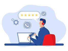 Customer service,Smiling office operators with headsets characters.on computers, 24 7 global online technical support, Call center, call processing system, illustration vector