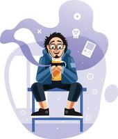 Man playing games on mobile phone vector