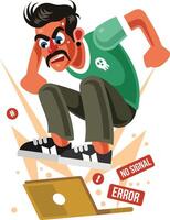 Man Angry with Laptop Computer Illustration vector