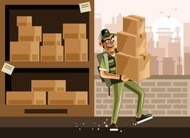 Man Carrying Boxes In Warehouse vector