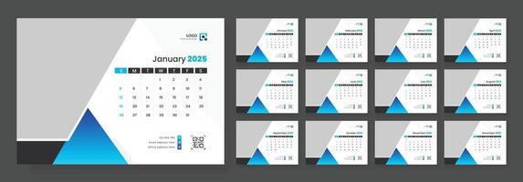 Desk Calendar Template 2025, New Year 2025 table calendar, Minimalist desk calendar 2025 template. Week start on Sunday. vector