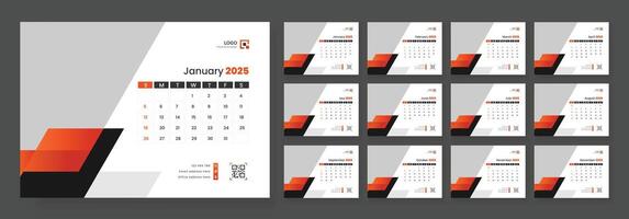 Desk Calendar Template 2025, New Year 2025 table calendar, Minimalist desk calendar 2025 template. Week start on Sunday. vector