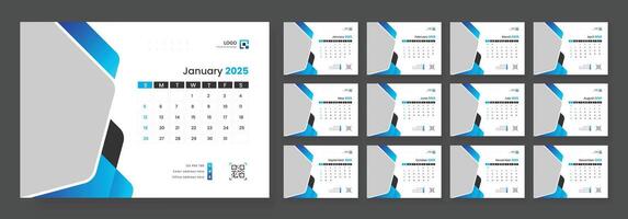 Desk Calendar Template 2025, New Year 2025 table calendar, Minimalist desk calendar 2025 template. Week start on Sunday. vector