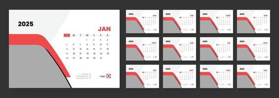 Desk Calendar 2025, Template for annual calendar 2025, The week starts on Sunday, Set of 12 months. vector