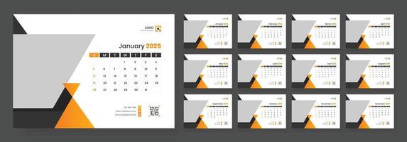Desk Calendar Template 2025, New Year 2025 table calendar, Minimalist desk calendar 2025 template. Week start on Sunday. vector
