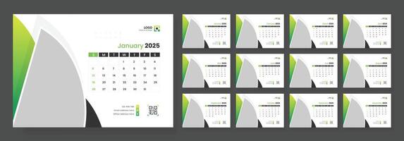 Desk Calendar Template 2025, New Year 2025 table calendar, Minimalist desk calendar 2025 template. Week start on Sunday. vector