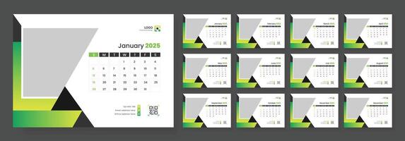 Desk Calendar Template 2025, New Year 2025 table calendar, Minimalist desk calendar 2025 template. Week start on Sunday. vector