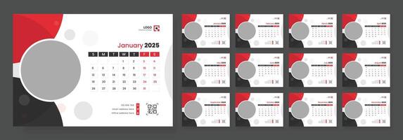 Desk Calendar Template 2025, New Year 2025 table calendar, Minimalist desk calendar 2025 template. Week start on Sunday. vector