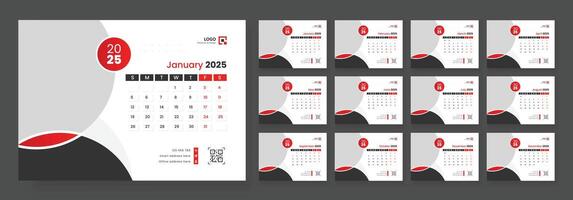 Desk Calendar Template 2025, New Year 2025 table calendar, Minimalist desk calendar 2025 template. Week start on Sunday. vector