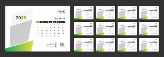 Modern Desk Calendar Template 2025, New Year 2025 table calendar, Minimalist desk calendar 2025 template. Week start on Sunday. vector