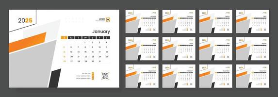 Modern Desk Calendar Template 2025, New Year 2025 table calendar, Minimalist desk calendar 2025 template. Week start on Sunday. vector