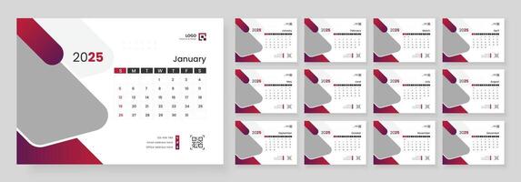 Modern Desk Calendar Template 2025, New Year 2025 table calendar, Minimalist desk calendar 2025 template. Week start on Sunday. vector
