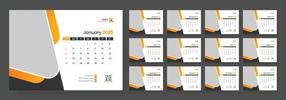 Desk Calendar Template 2025, New Year 2025 table calendar, Minimalist desk calendar 2025 template. Week start on Sunday. vector