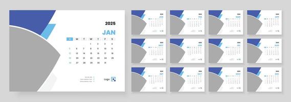 Desk Calendar 2025 Or Monthly Weekly Schedule New Year Calendar 2025 Design Template, Week Starts on sunday. vector