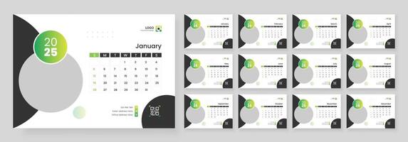 Desk Calendar Template 2025, New Year 2025 table calendar, Minimalist desk calendar 2025 template. vector