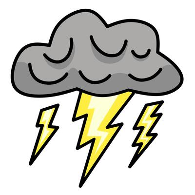 storm cloud with two lightning bolts coming out of the bottom, relevant for topics related to weather, storms, natural phenomena, or as an icon depicting electricity or power