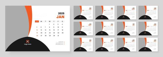 Desk Calendar 2025 Or Monthly Weekly Schedule New Year Calendar 2025 Design Template, Week Starts on sunday. vector