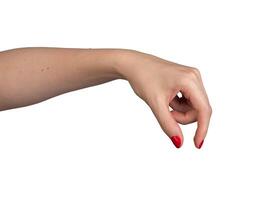 A hand using two fingers thumb and index finger to show or measure a small, invisible object. The photo