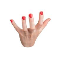 Hand gesture showing empty space. Elegant woman holding an invisible object, grasping and capturing photo