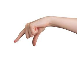 A hand using two fingers to hold and measure an invisible, small object, transparent photo