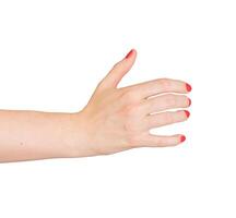 Open hand gesture, arm extended to hold or present something. Isolated on white background photo