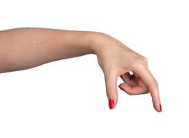 A hand using two fingers thumb and index finger to measure or show the size of an invisible object. photo