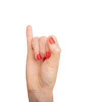 Pinky finger raised in a gesture of communication. Isolated on white background, showcasing a hand photo