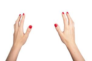 A white hand in a virtual reality VR perspective, reaching out with fingers extended to grab or photo
