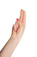 Two fingers, middle and index, raised in a gun gesture. Isolated on white background, showcasing an photo